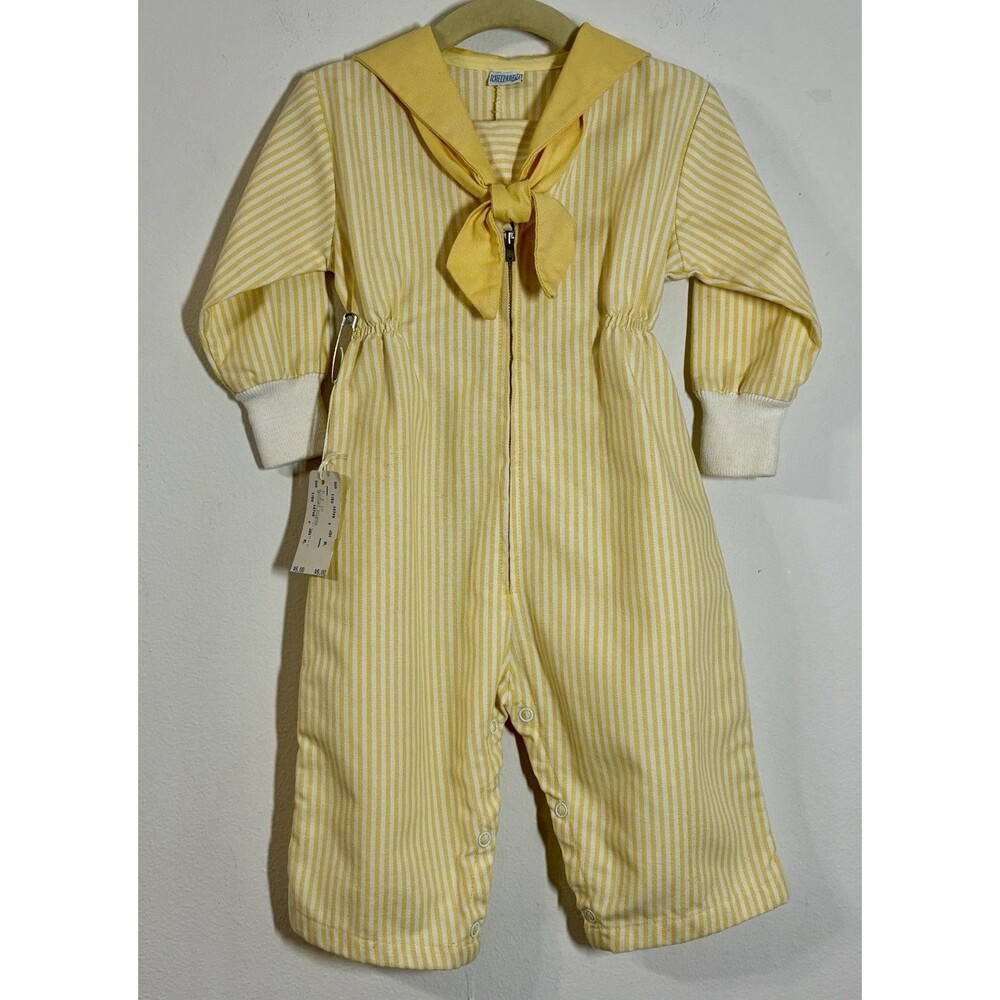 VTG Kid-Bits Creeper All Jumpsuit XL Yellow White Stripe Sailor Collar Romper
